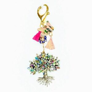 Colorful Tree of Life Keychain Charm Boho Tassel & Butterfly Accent Hand Crafted